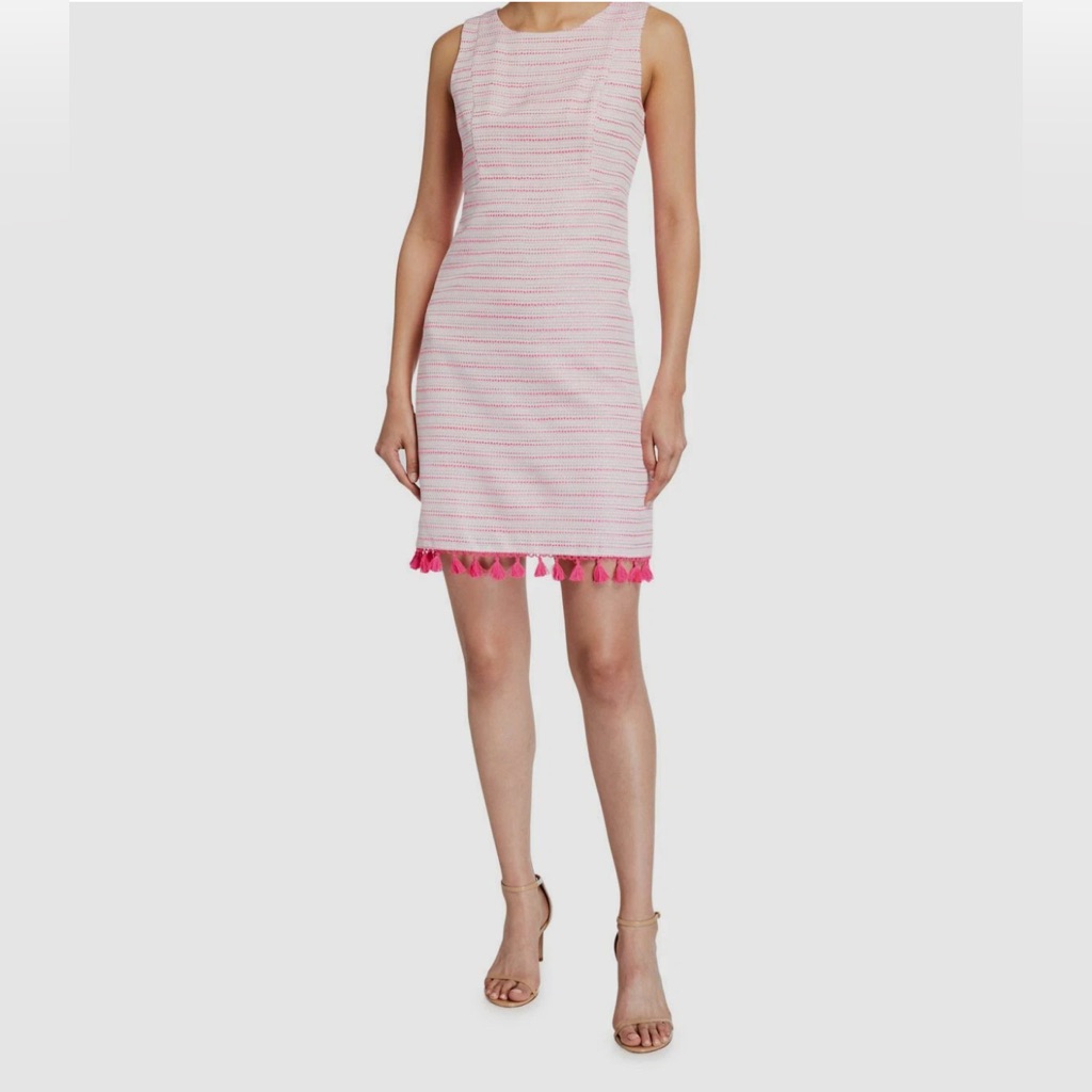 Eliza J. Woman’s Shift Cocktail Dress Hot Pink Tweed Metallic Stripes Size 8
